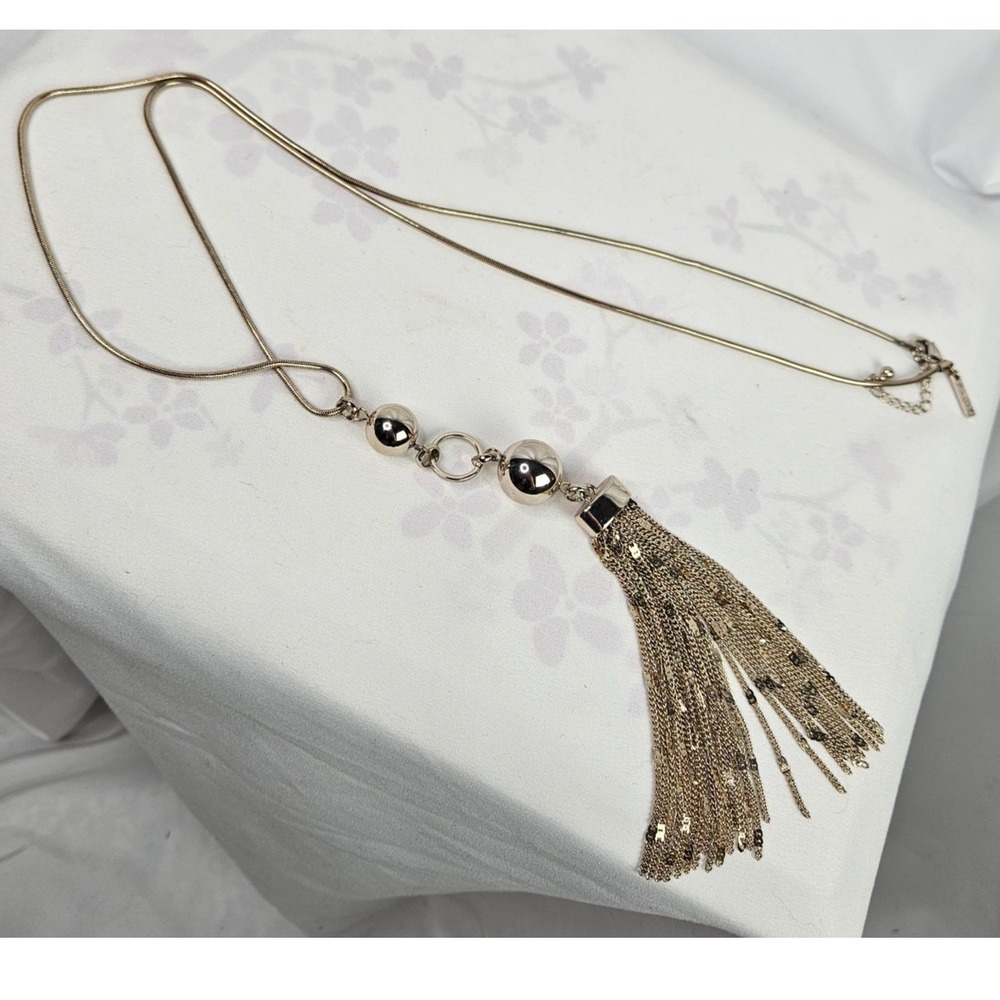 Y2K Glam White House Black Market Gold Tone Tassel Fringe Statement Necklace